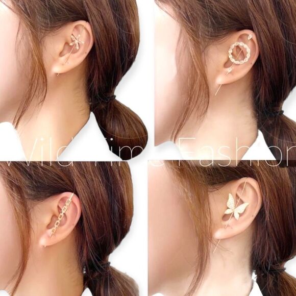 Crystal Crescent Moon Ear Cuff Hook Pin Crawler Statement Earring NEW - Picture 4 of 4